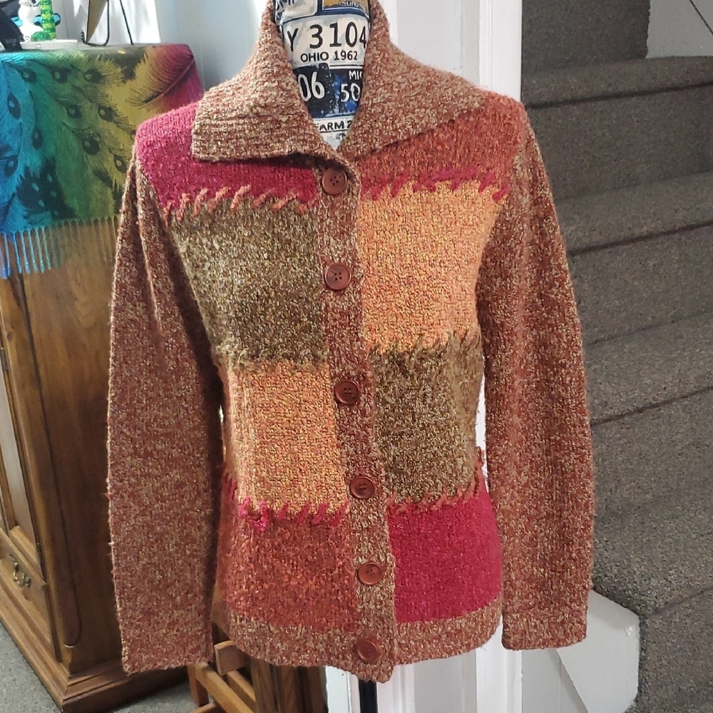 Colorful Patchwork Button-Up Cardigan - image 1